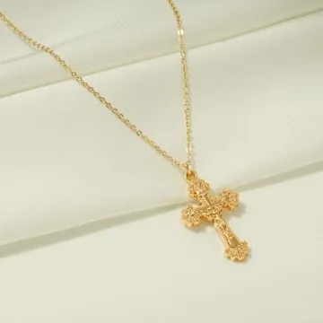 Fettero Vintage Gold Crucifix Necklace 14K Gold Plated Faith Pendant