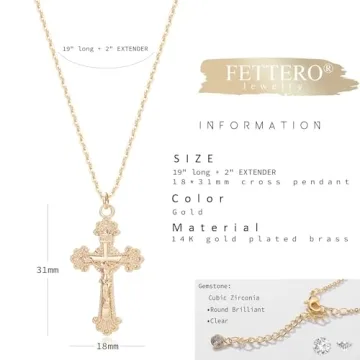 Fettero Vintage Gold Crucifix Necklace 14K Gold Plated Faith Pendant