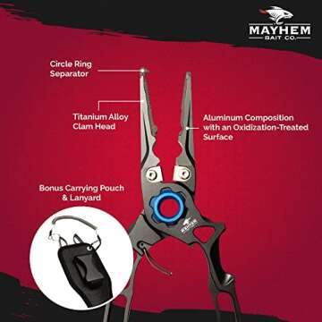 Mayhem Bait Co Premium Fishing Pliers with Tungsten Cutter