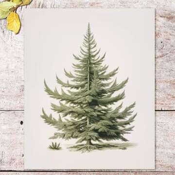 Christmas Tree Art Print, Vintage Fir Botanical Sketch, Christmas Tree Painting Print, Pine Tree Ant...