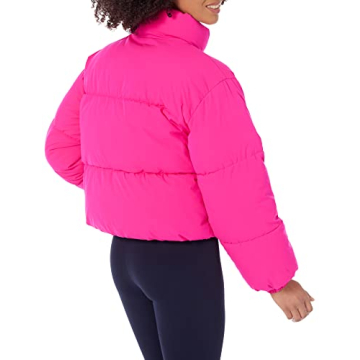 Chic Cropped Full-Zip Puffer Jacket - Neon Pink