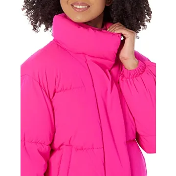 Chic Cropped Full-Zip Puffer Jacket - Neon Pink