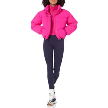 Chic Cropped Full-Zip Puffer Jacket - Neon Pink