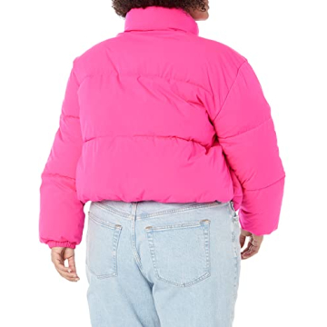 Chic Cropped Full-Zip Puffer Jacket - Neon Pink