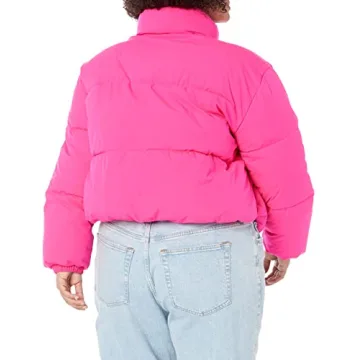 Chic Cropped Full-Zip Puffer Jacket - Neon Pink