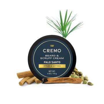 Cremo Beard & Scruff Cream, Palo Santo (Reserve Collection), 4 oz - Soothe Beard Itch, Condition and Offer Light-Hold Styling for Stubble and Scruff (Product Packaging May Vary)