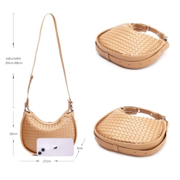 TIKONT Trendy Woven Purse for Women Lightweight Soft Leather Hobo Shoulder Bags with Zipper Woven Handbag for Women