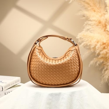 TIKONT Trendy Woven Purse for Women Lightweight Soft Leather Hobo Shoulder Bags with Zipper Woven Handbag for Women