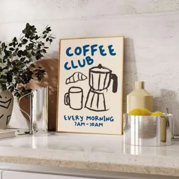 Kitchen Canvas Wall Art - Funky Kitchen Pictures, Vintage Coffee Artwork, Modern Coffee Bar Decor, R...