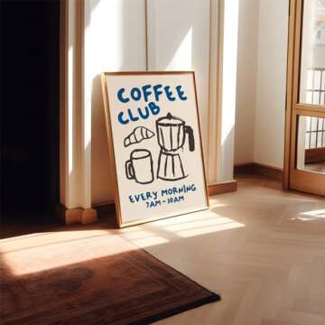 Kitchen Canvas Wall Art - Funky Kitchen Pictures, Vintage Coffee Artwork, Modern Coffee Bar Decor, Retro Skeleton Cafe Shop Pictures - 16x24in Unframed