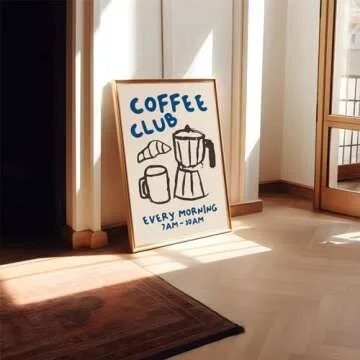 Kitchen Canvas Wall Art - Funky Kitchen Pictures, Vintage Coffee Artwork, Modern Coffee Bar Decor, Retro Skeleton Cafe Shop Pictures - 16x24in Unframed