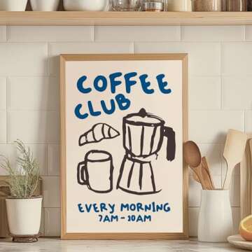 Kitchen Canvas Wall Art - Funky Kitchen Pictures, Vintage Coffee Artwork, Modern Coffee Bar Decor, Retro Skeleton Cafe Shop Pictures - 16x24in Unframed