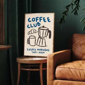 Kitchen Canvas Wall Art - Funky Kitchen Pictures, Vintage Coffee Artwork, Modern Coffee Bar Decor, Retro Skeleton Cafe Shop Pictures - 16x24in Unframed