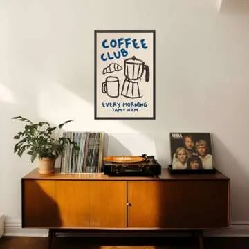 Kitchen Canvas Wall Art - Funky Kitchen Pictures, Vintage Coffee Artwork, Modern Coffee Bar Decor, Retro Skeleton Cafe Shop Pictures - 16x24in Unframed