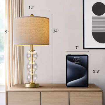 USumkky 24'' Glass Table Lamps Set of 2 for Bedroom Living Room,Gold Glass Bedside Lamps for Nightstands with USB Ports and AC Outlets(Bulbs not Included)