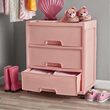 Starplast Rolling 3 Drawer Diamond Storage Cart, Pearl Blush - Mobile Storage Solution for Office & ...