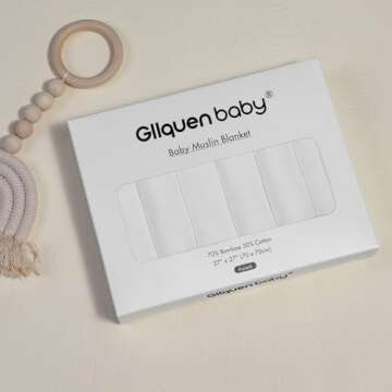 GLLQUEN BABY Receiving Blanket Boy Cotton Muslin Swaddle Blankets Girl Newborn Squares Breathable & Soft Thin Baby Blankets Cloths Double Absorbent Infant Swaddling Wrap - 6 Pack (White)