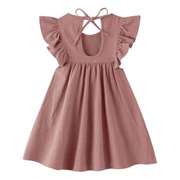 Dutebare Toddler Cotton Linen Dress Baby Girl Ruffle Sleeve Halter Kids Casual Summer Dresses Dark P...
