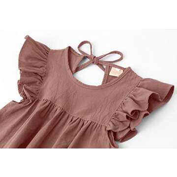 Dutebare Toddler Cotton Linen Dress Baby Girl Ruffle Sleeve Halter Kids Casual Summer Dresses Dark Pink 110