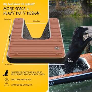 DOK Dog-DOK Inflatable Dock Platform: Safe & Easy Water Access for Dogs Up to 230 lbs; Floating Non-Slip EVA Foam with Dog Boat Ramp for Pool, Dock, & Lake | Military Grade & High Visibility