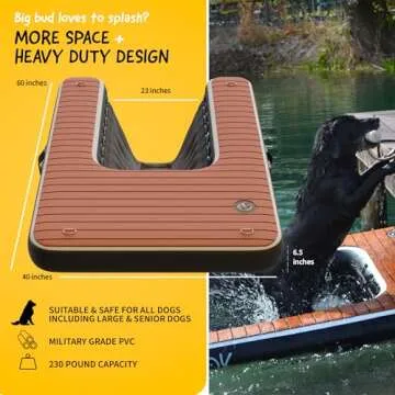 DOK Dog-DOK Inflatable Dock Platform: Safe & Easy Water Access for Dogs Up to 230 lbs; Floating Non-Slip EVA Foam with Dog Boat Ramp for Pool, Dock, & Lake | Military Grade & High Visibility