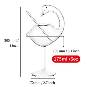 INFTYLE Cocktail Glass - Set of 2 Swan Glass 6oz Creative Drinking Glasses Wedding Gift for Juice, Martini, tequila, margarita