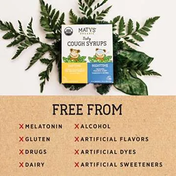 Matys Organic Baby Cough Syrup Day & Night Value Pack For Babies & Infants 3 Months + Up, Soothing Daytime & Nighttime Cough Relief, Made with Agave Syrup, Melatonin & Dye Free, 2 Pack, 2 Fl Oz Each