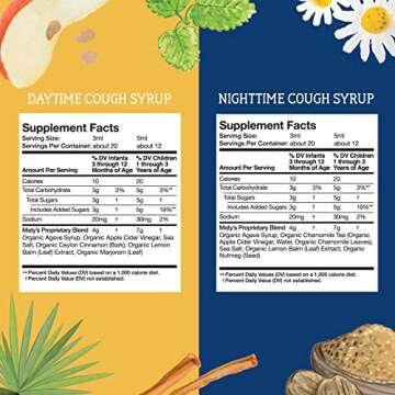 Matys Organic Baby Cough Syrup Day & Night Value Pack For Babies & Infants 3 Months + Up, Soothing Daytime & Nighttime Cough Relief, Made with Agave Syrup, Melatonin & Dye Free, 2 Pack, 2 Fl Oz Each