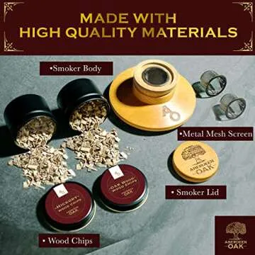 Aberdeen Oak Deluxe Cocktail Smoker Kit - Hickory & Oak Whiskey Infuser Set - Smoky Flavor Enhancer for Your Favorite Drink (Butane and Torch Not Included)