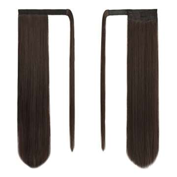 BARSDAR Straight Ponytail Extension - 30 Inch Long Straight Wrap Around Ponytail for Women Clip in P...