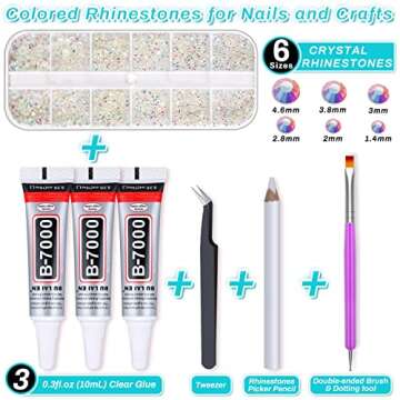 Gem Glue Clear with Rhinestone for Crafts, Clear AB Iridescent Gems with B7000 Jewelry Glue, Flatbac...