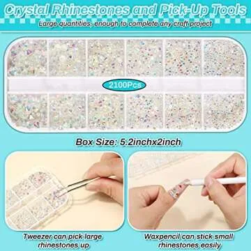 Gem Glue Clear with Rhinestone for Crafts, Clear AB Iridescent Gems with B7000 Jewelry Glue, Flatback Rhinestone Dotting Tools for Cloths Jewelry Making, Makeup, Bling Shoes and Nail Decoration