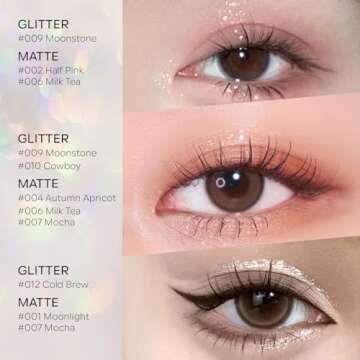 KYDA 2 Colors Single Glitter Eyeshadow, Champagne Glow Eyeshadow, Shimmer Pearl Eyes Shadow, Ultra-fine Lightweight Powder, Sparkling Pressed Eyeshadow, Moonstone+Weaving Maid