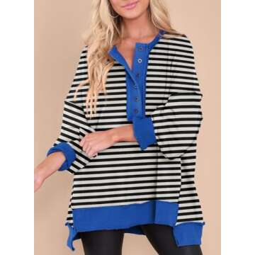 AlvaQ Casual Sweatshirt for Women - Trendy 2024 Button Henley V Neck Oversized Black Pullover