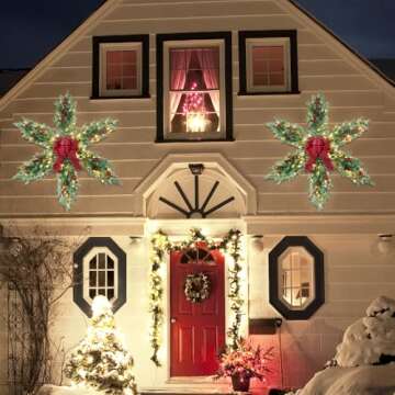 YEAHOME 48 Inch Large Christmas Wreath, 4 FT Pre-Lit Christmas Star Wreaths for Front Door with 120L...