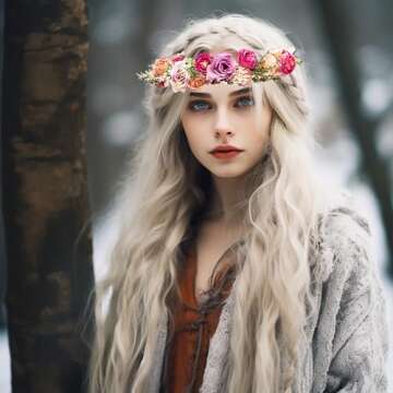 Vivivalue Rose Flower Crown Adjustable Flower Headband Hair Wreath Floral Headpiece Halo Boho with Ribbon Party Wedding