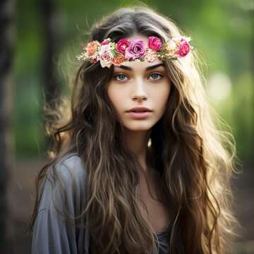 Vivivalue Rose Flower Crown Adjustable Flower Headband Hair Wreath Floral Headpiece Halo Boho with Ribbon Party Wedding