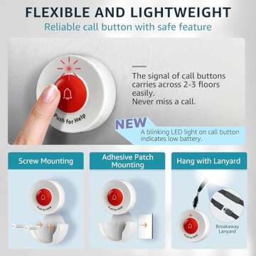 SYNLETT Caregiver Pager Wireless Call Buttons for Elderly Monitoring SOS Alert System Portable Alarm for Nurse Call Seniors Patients Emergency Home