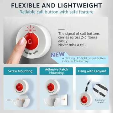 SYNLETT Caregiver Pager Wireless Call Buttons for Elderly Monitoring SOS Alert System Portable Alarm for Nurse Call Seniors Patients Emergency Home