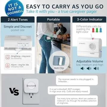 SYNLETT Caregiver Pager Wireless Call Buttons for Elderly Monitoring SOS Alert System Portable Alarm for Nurse Call Seniors Patients Emergency Home