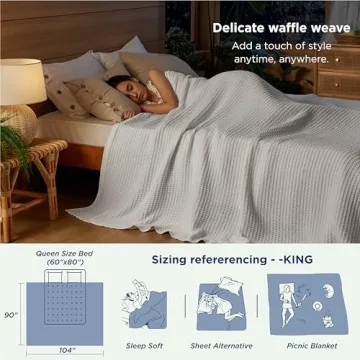 Bedsure 100% Cotton Blanket King Size for Bed - Breathable and Soft, Waffle Weave Blanket for Summer Spring, White, 104x90 inches