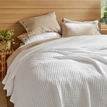 Bedsure 100% Cotton Blanket King Size for Bed - Breathable and Soft, Waffle Weave Blanket for Summer Spring, White, 104x90 inches