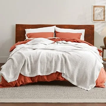 Bedsure 100% Cotton Blanket King Size for Bed - Breathable and Soft, Waffle Weave Blanket for Summer Spring, White, 104x90 inches