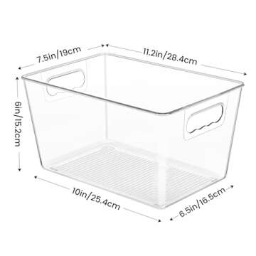 YIHONG Clear Plastic Storage Bins, 4 Pack Pantry Organizer Bins with Handle for Kitchen, Freezer,Cab...