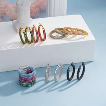 925 Sterling Silver Post Hoop Earrings for Women Gilrs Green Cubic Zirconia 14K Gold Plated Chunky Gold Hoop Earrings weinuo Jewelry