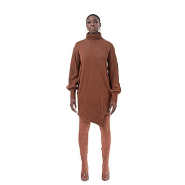 Chic Pantora Women's Sabrina Asymmetrical Sweater Dress in Brown for Stylish Grown Women