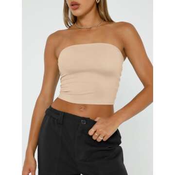 Trendy Queen Womens Tube Tops Strapless Crop Tops Basic Backless Sleeveless Bandeau Going Out Cute 2...