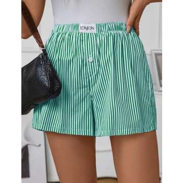 LOMON Womens Boxer Shorts Casual Summer Cotton Pajama Lounge Sleep Pj Striped Shorts Y2K Beach Botto...
