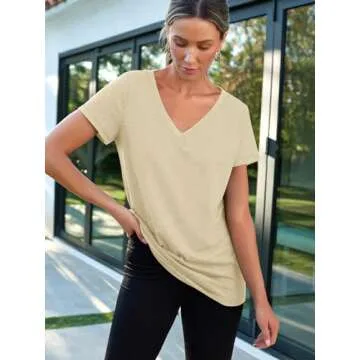 AUTOMET Women’s V Neck Tees for Summer Casual Style