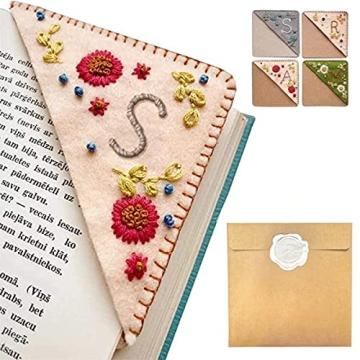 Personalized Hand Embroidered Corner Bookmark, 26 Letters Hand Stitched Felt Corner Letter Bookmark,...